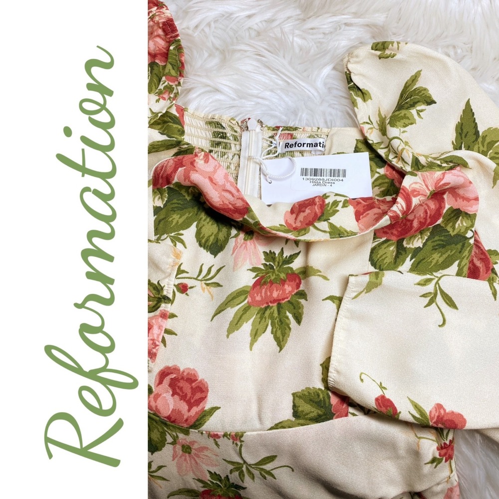 REFORMATION Hilda Floral Midi Square Neck Bodycon Dress Jardin NWT Size 4 - Picture 10 of 14
